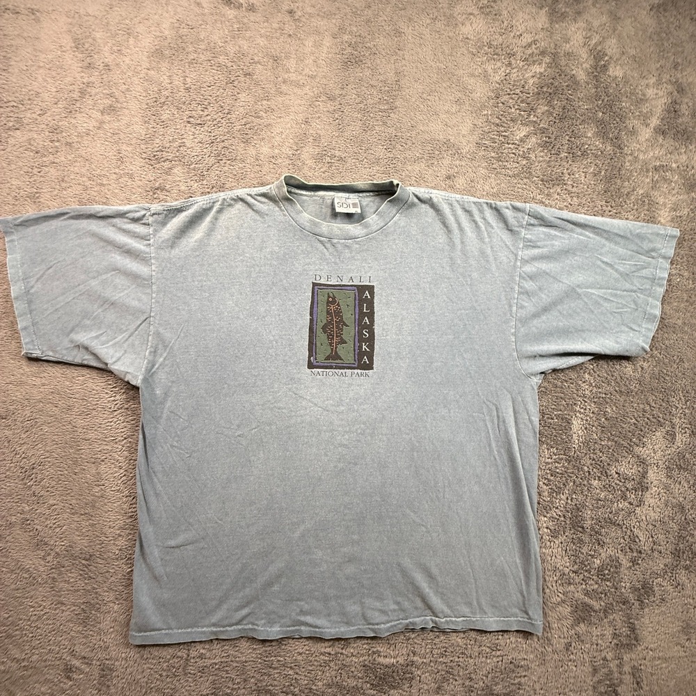 SDI USA T-Shirt Mens XL Blue Excellent Vintage 90s Single Stitch Denali Alaska